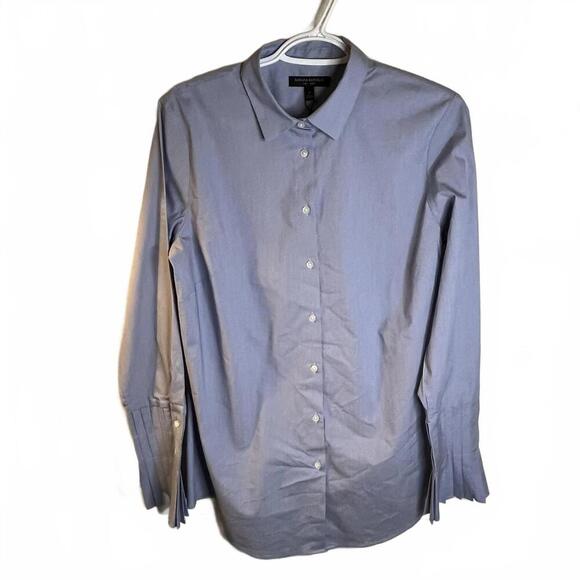 Banana Republic Tops - Banana Republic Blue Striped Button-Up Shirt Pleated Cuffs- Size 12 NWT